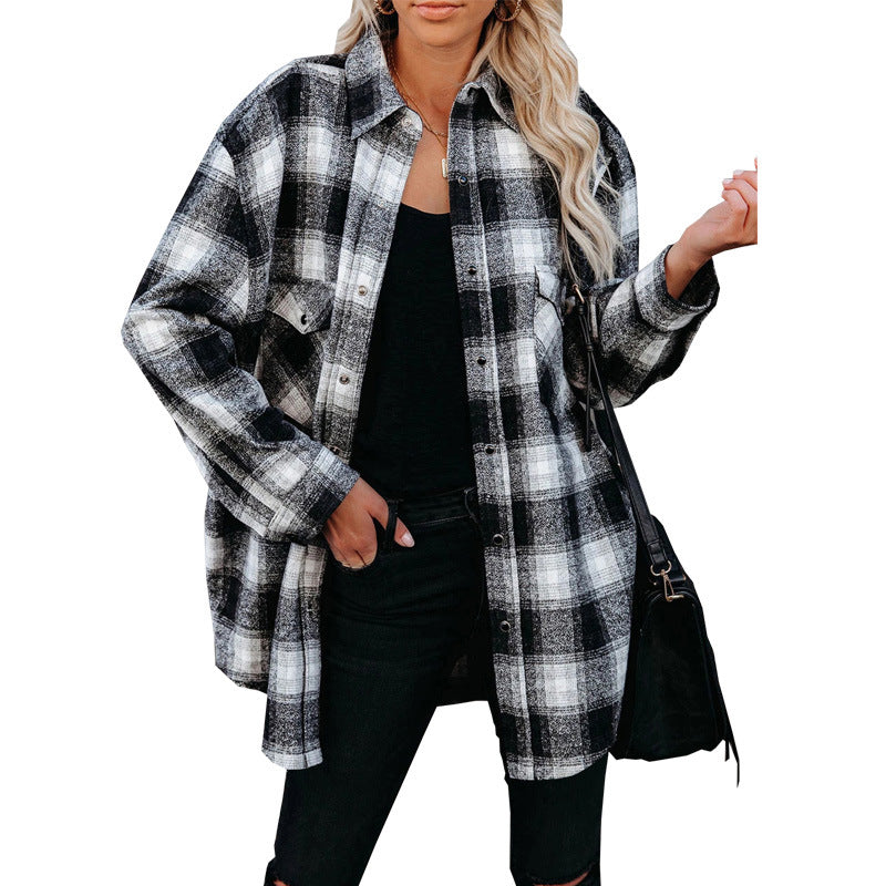 Plaid Button Down All-Match Casual Loose Lapel Shirt Wholesale Women'S Top