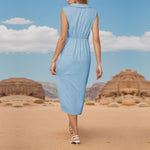 Sleeveless Solid V-Neck Lapel Dresses Wholesale Womens Clothing N3824022600084