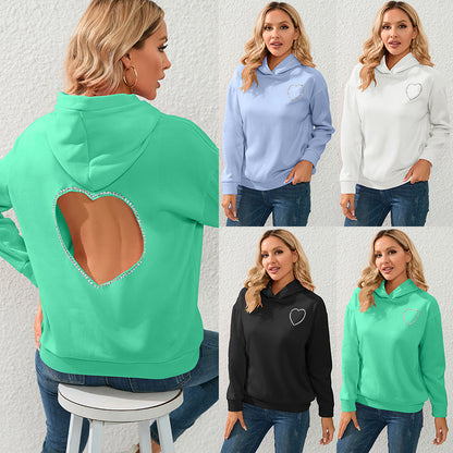 Back Heart Hollow Hoodie Long Sleeve Hooded Sweatshirts Wholesale Womens Clothing N3824062100036