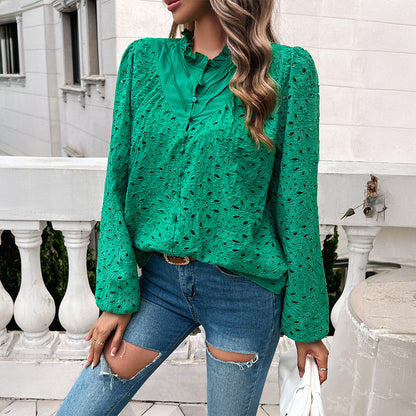 Hollow Puff Sleeve Embroidered Tops Wholesale Womens Clothing N3824062400019