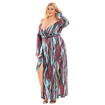 Plus Size Sexy Slit V-Neck Sling Dresses Wholesale Womens Clothing N3824080300023