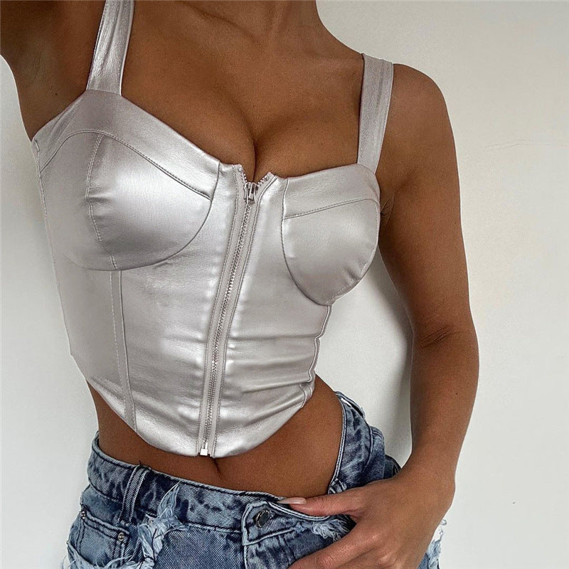 Zipper Irregular Sweet Cool Suspenders Crop Tops Wholesale Women'S Top