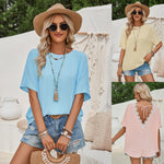 Loose Round Neck Solid Color Short Sleeve Tops Wholesale Womens Clothing N3824050700086