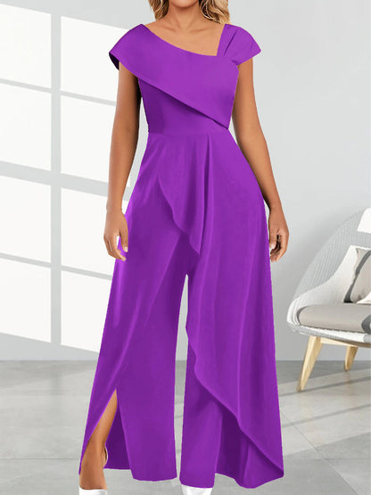 Fashion Slant Neck Solid Color Long Jumpsuit Wholesale Jumpsuits