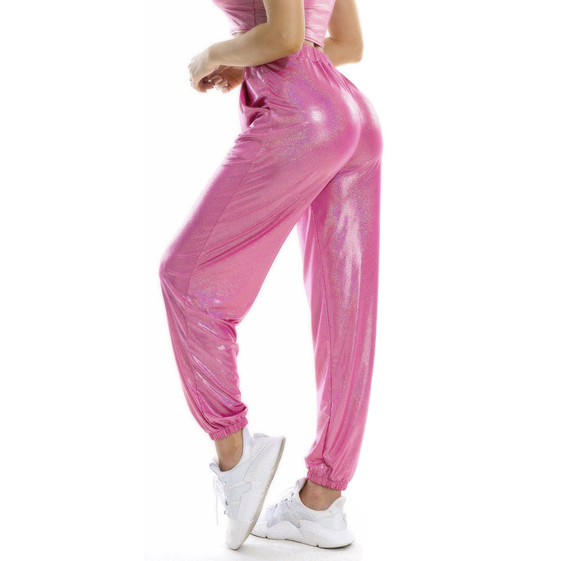Casual Hanging Dye Shiny Breathable Elastic Waist Hip-Hop Pants Wholesale Womens Clothing