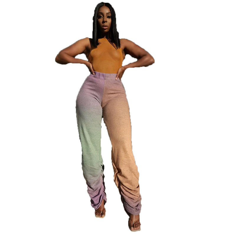 Wholesale Plus Size Clothing Colorful Temperament High-Waisted Loose-Fitting Pants