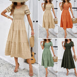 Solid Color Short Sleeve V-Neck Dresses Wholesale Womens Clothing N3824040700279