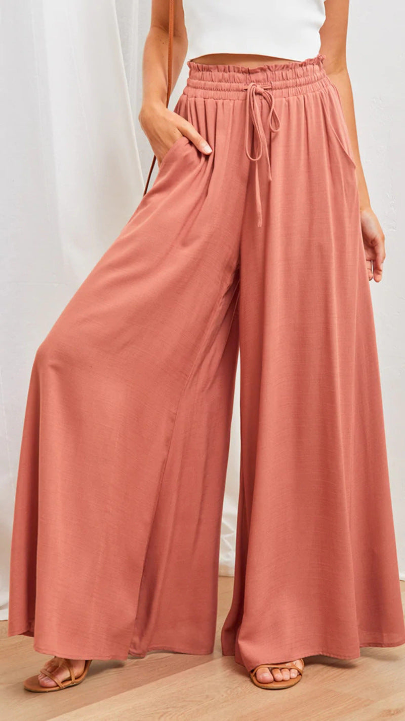 High-Waisted Wide-Leg Trousers With Elastic Waistband Wholesale Womens Clothing N3824040700342