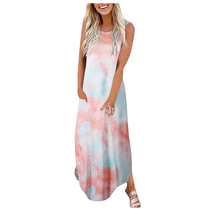 Tie-Dye Printed Maxi Dresses Sleeveless Wholesale Plus Size Casual Dresses N3823100900008