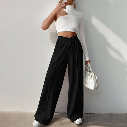 High Waisted Solid Color Wide Leg Casual Pants Wholesale Womens Clothing N3824082900022