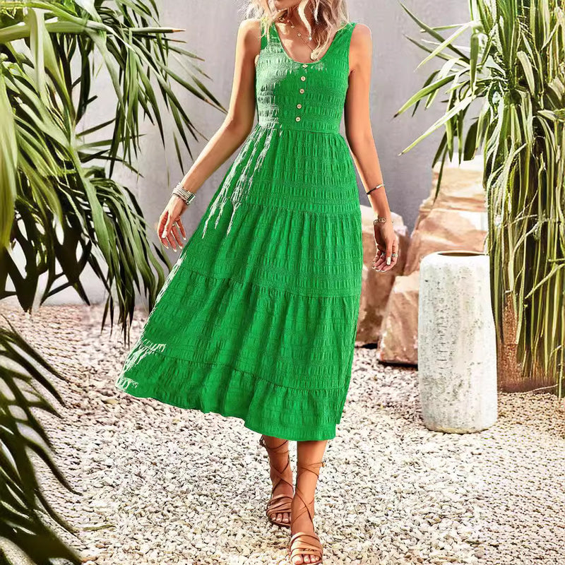 U Neck Temperament Elegant A-line Halter Long Solid Color Dress Wholesale Womens Clothing N3824060600023