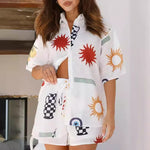 Casual Printed Cardigan Shirt And Shorts 2pcs Wholesale Womens Clothing N3824040700319