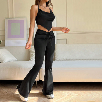 Waisted Black High Waisted Flared Pants Wholesale Womens Clothing N3824070500024