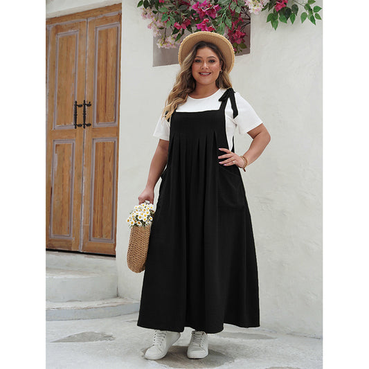 Plus Size Solid Color Suspender One-Piece Dress Wholesale Womens Clothing N3824080300054