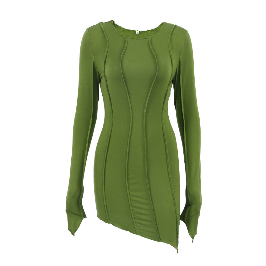 Sexy Long-Sleeved Line Knitted High Neck Tight-Fitting Slim Dress Wholesale Dresses