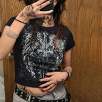 Black Punk Style Cross Print Short-Sleeved T-Shirt Wholesale Womens Tops