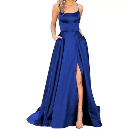 Evening Gown Solid Color Slit Cami Dresses Wholesale Womens Clothing N3823111600012