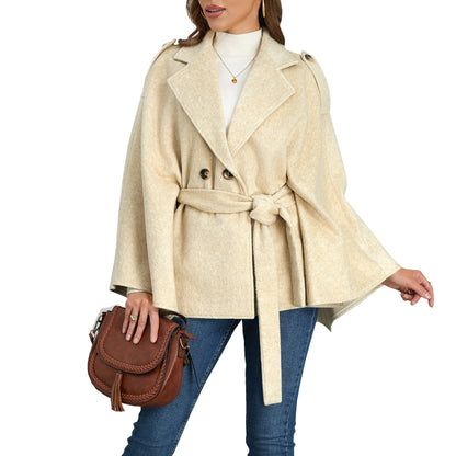 Woolen Coat Lapel Thin Strap Slim Cape Jackets Wholesale Womens Clothing N3824110900062