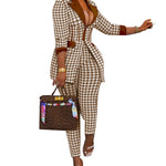 Houndstooth Lapel Blazer Trousers Two-Piece Set Wholesale Womens Clothing N3823103000086