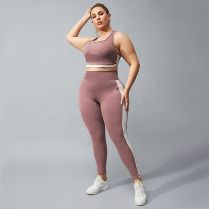 Wholesale Plus Size Womens Clothing Contrast Color Sleeveless Crop Tops Leggings Tracksuit