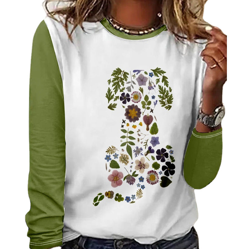 Floral Print Crew Neck Long Sleeve T-Shirt Wholesale Womens Clothing N3824022600057