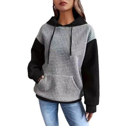 Loose Casual Colour Block Patchwork Pullover Hooded Sweatshirts Wholesale Womens Clothing N3824091200191