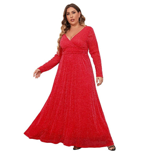 Plus Size V Neck Long Sleeve Mesh Dresses Wholesale Womens Clothing N3824080300024