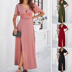 Solid Color Slim Fit V-Neck Dresses Wholesale Womens Clothing N3824040100109