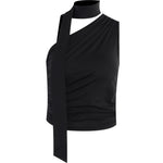 Versatile Slim One Shoulder Ribbon Solid Color Sleeveless Crop Tops Wholesale Women'S Top