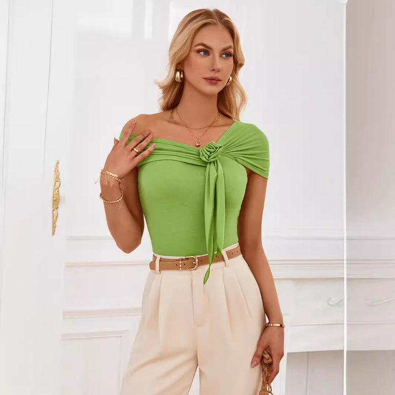 Solid Color Off-Shoulder Waist Tops Wholesale Womens Clothing N3824041600025