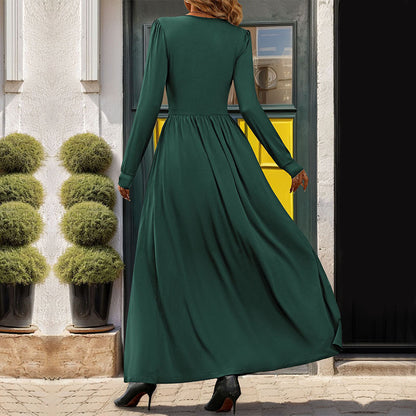 Solid Color Slit Slim Fit Long Sleeve Maxi Dresses Wholesale Womens Clothing N3824062800010