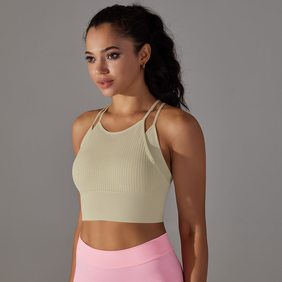 Seamless Knit Thread Double Layer Sport Crop Tops Wholesale Women'S Top