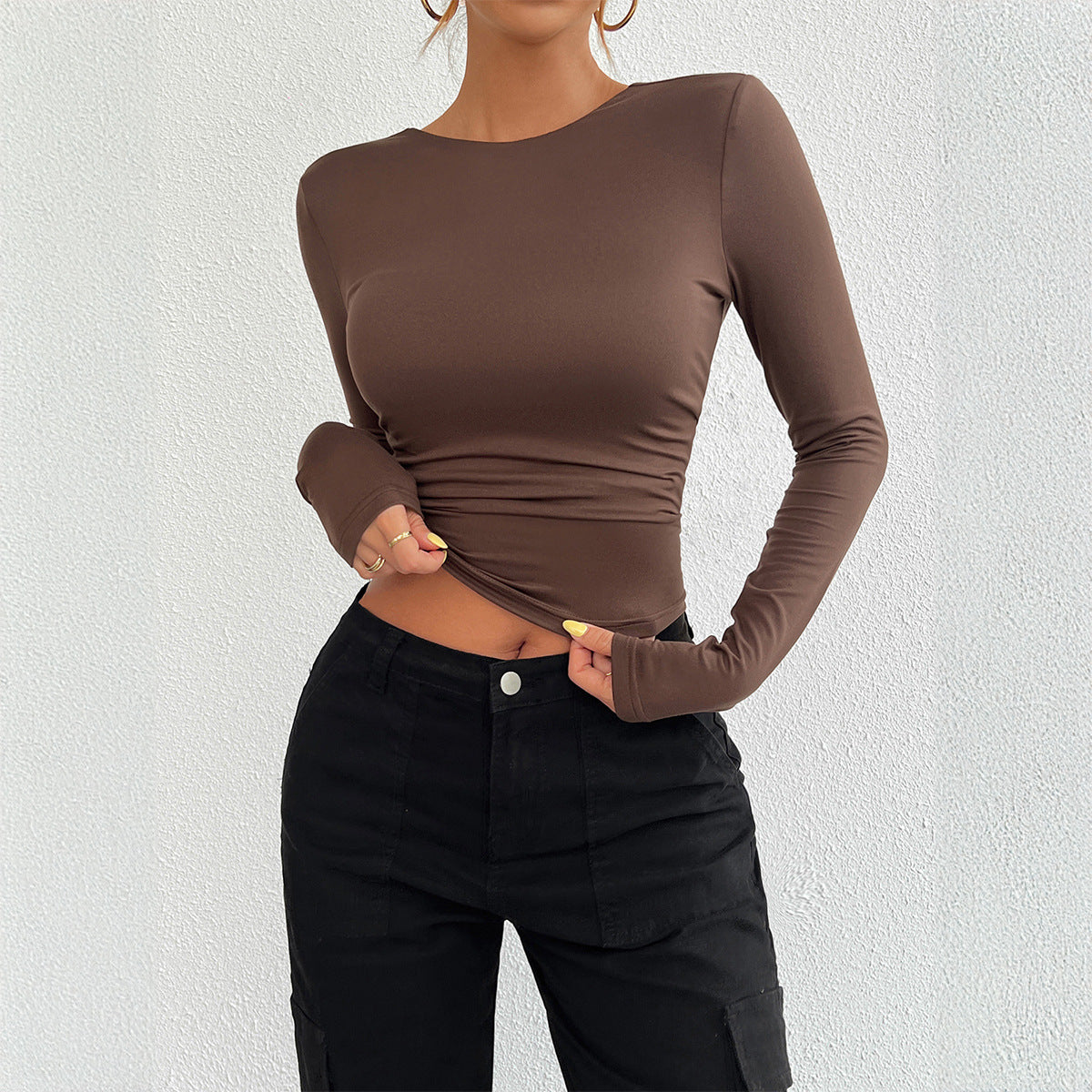 Slim Fit Round Neck Long Sleeve Tops Wholesale Womens Clothing N3824072300003