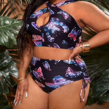 Wholesale Plus Size Womens Clothing Cross Sleeveless High Waist Print One Piece Swimsuit