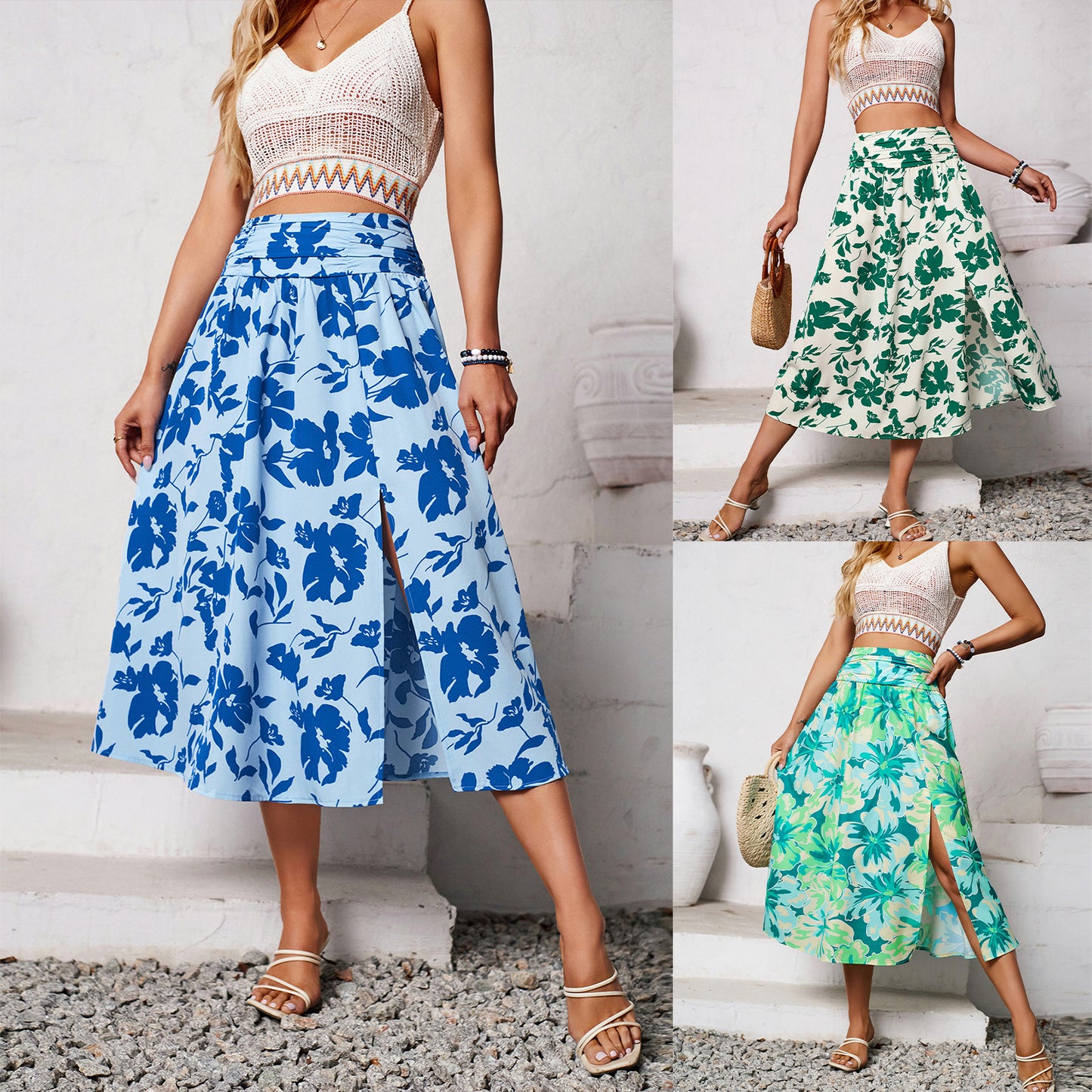 Casual Floral Print Slit Skirts Wholesale Womens Clothing N3824041600032