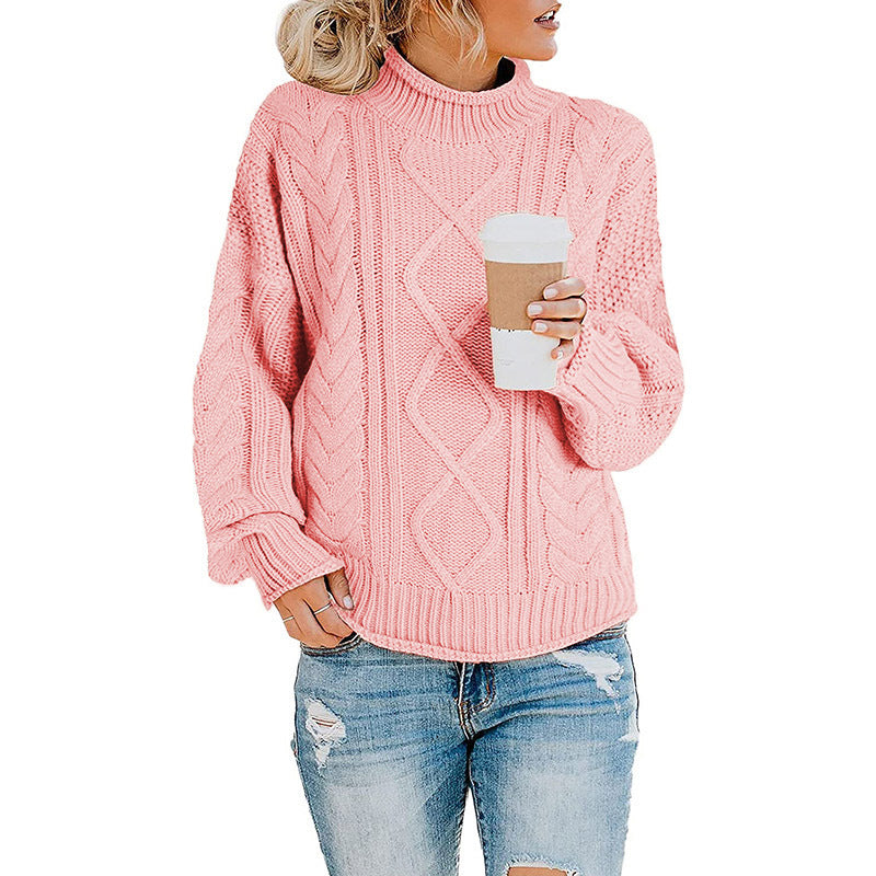 Casual Solid Color Crew Half High Neck Rolled Hem Pullover Sweater Wholesale Womens Tops