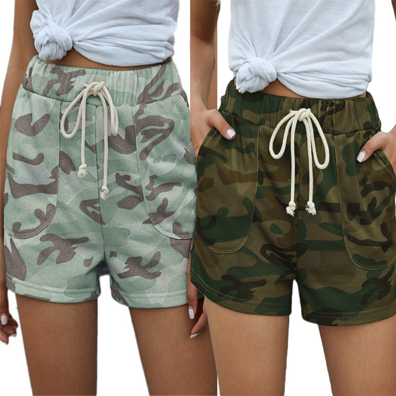 Casual Lace-up Camouflage Shorts Loose Beach Wholesale Womens Clothing N3824080900028