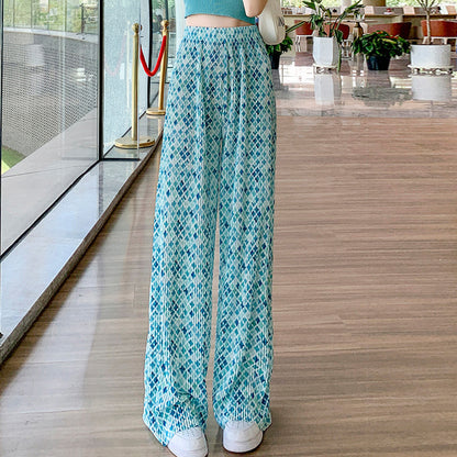 Casual Wrinkled Thin High Waist Draped Straight Wide Leg Pants Wholesale Womens Clothing