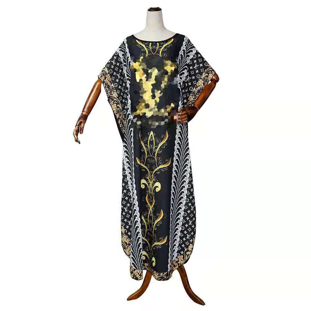 Wholesale Plus Size Clothing Loose Printed Bat Sleeve Gown