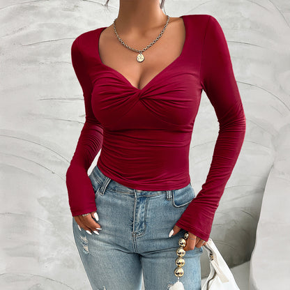 Long-Sleeved Women's Temperament Slim V-Neck Tops Wholesale Womens Clothing N3824070500007