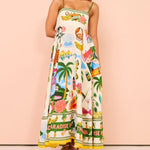 Sexy Halter Graffiti Cotton Linen Printed Hem Dress Wholesale Womens Clothing N3824040700321