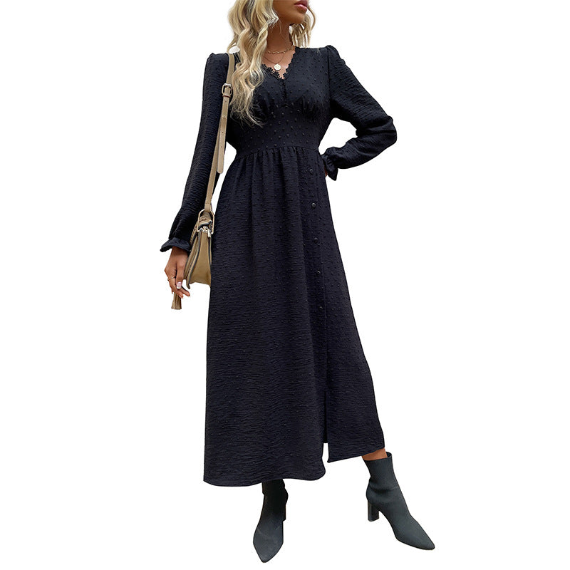 Long Sleeve Black Dress Split Maxi Dresses Wholesale Womens Clothing N3824062800026