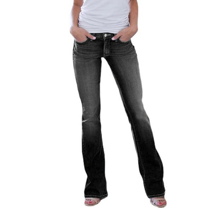 Casual Solid Color Mid-Rise Denim Flared Pants Wholesale Womens Clothing