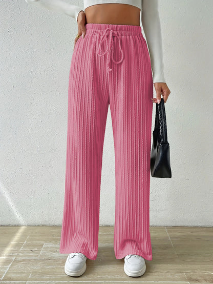 Textured Knit Wide Leg Pants High Waist Solid Color Straight Pants Wholesale Womens Clothing N3824080900024