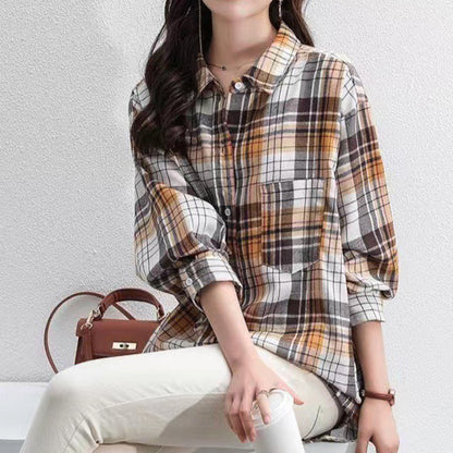 Vintage Plaid Mid-Length Long-Sleeved Shirt Jacket Wholesale Womens Clothing