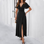 Solid Color Slim Fit V-Neck Dresses Wholesale Womens Clothing N3824040100109