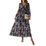 Casual V-Neck Long Sleeve Chiffon Floral Dress Wholesale Dresses