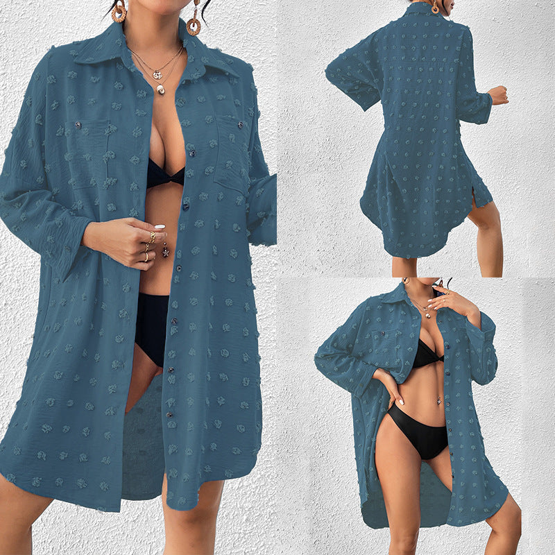 Resort Beach Jacket Bikini Cover Up Button Down Shirt Wholesale Womens Clothing N3824022600104