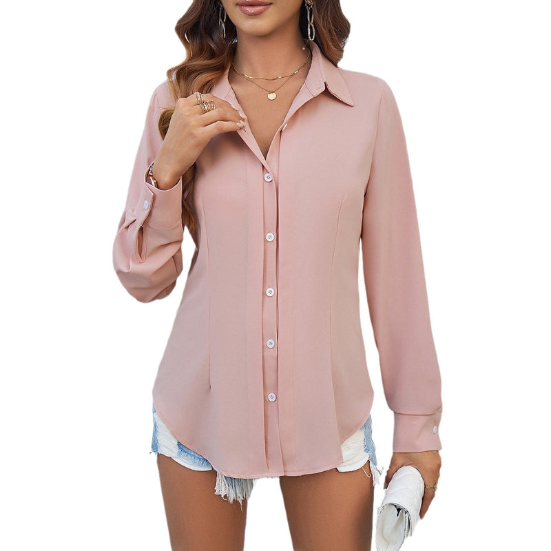 Lapel Button Solid Long Sleeve Shirts Wholesale Womens Clothing N3824022600013