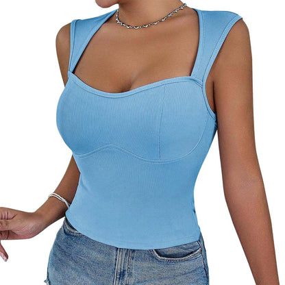 Geometric Neck Ribbed Slim Fit Open Back Tops Wholesale Womens Clothing N3824052000055